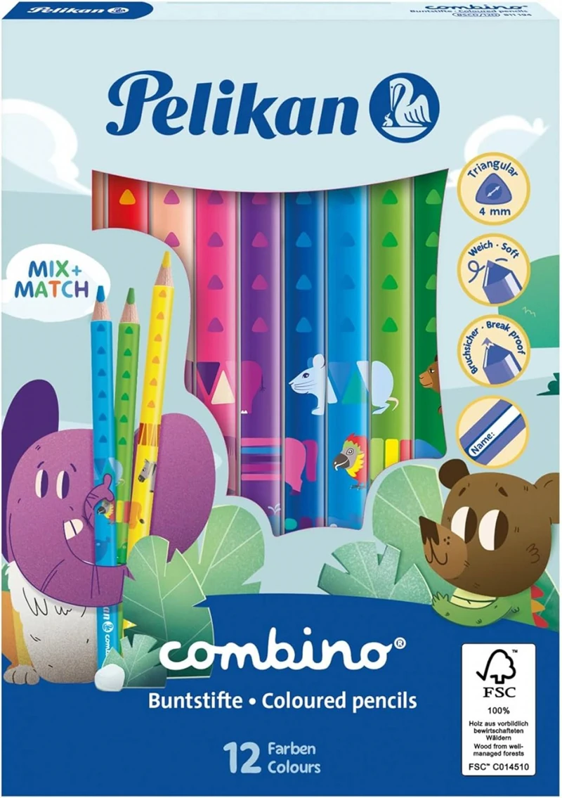 Pelikan P-811194 Combino Jumbo Üçgen Kuru Boya Kalemi 12Li Kutu