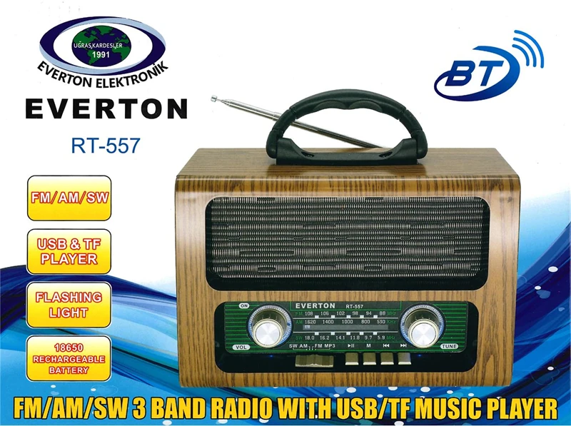 Everton Rt-556 Bluetooth Fm-Usb-Tf-Aux Şarjlı Nostaljik Radyo