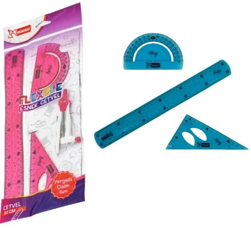 Mikro Flp-04 Esnek Cetvel 4Lü Pergelli Çizim Seti