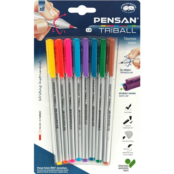 Pensan 01003 Triball Tükenmez Kalem Renkli 8Li