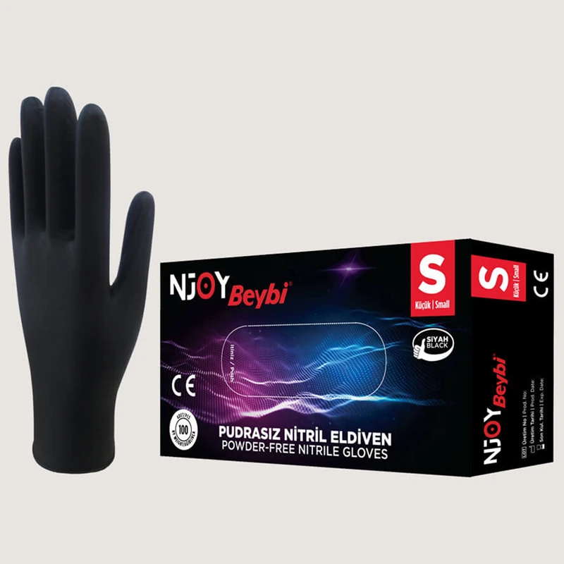 Beybi Muayene Small Pudrasız Njoy Nitril Siyah Eldiven