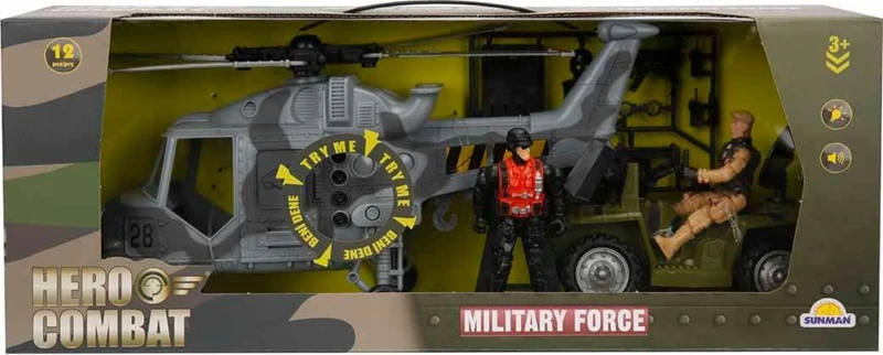 Sun-Jnd-Hro-Asker Set 1Araç/1Helikopter/2Fgr.12Prç.Ses/Işık S-7076 *8