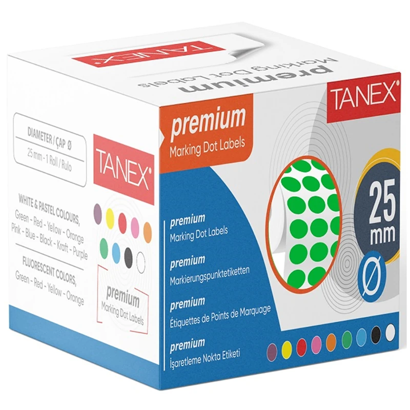 Tanex 25Mm Beyaz Nokta Etiketi 2500 Li (Tekli Kutu)