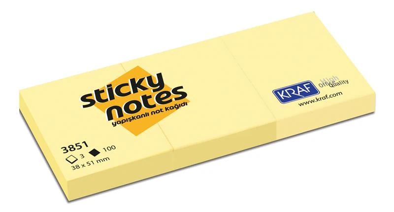 Kraf Yapışkanlı Not Kağıdı 38X51 Sarı 3851 3 Lü