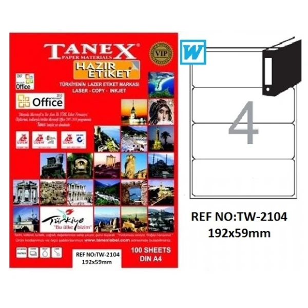 Tanex Laser Etiket Tw-2104 192 X 59 Mm 100 Lü