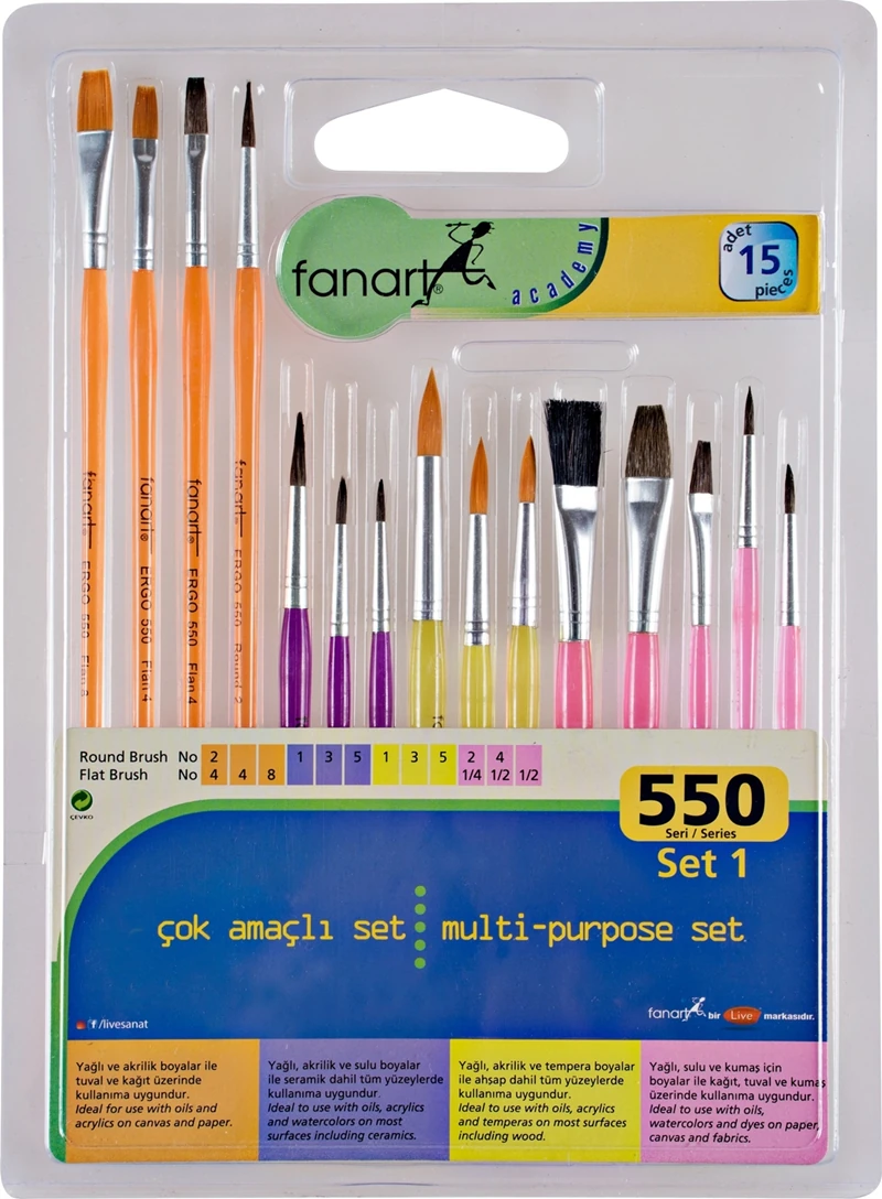 Fanart Lv-F-7550.S1 Academy 550 Fırça Seti 15Li