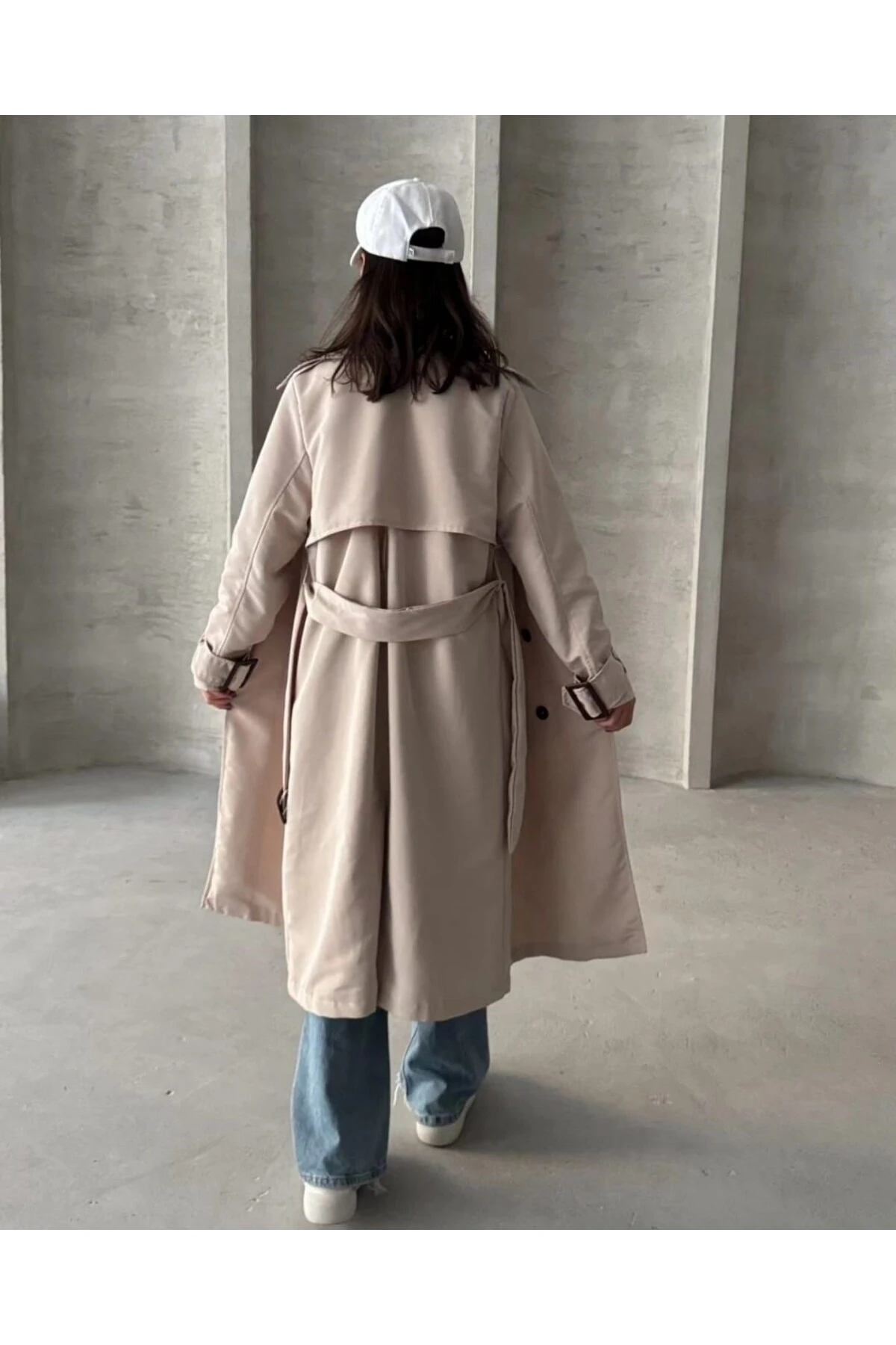 Oversize Kuşaklı Kadın Mevsimlik Şık Trençkot Dış Giyim