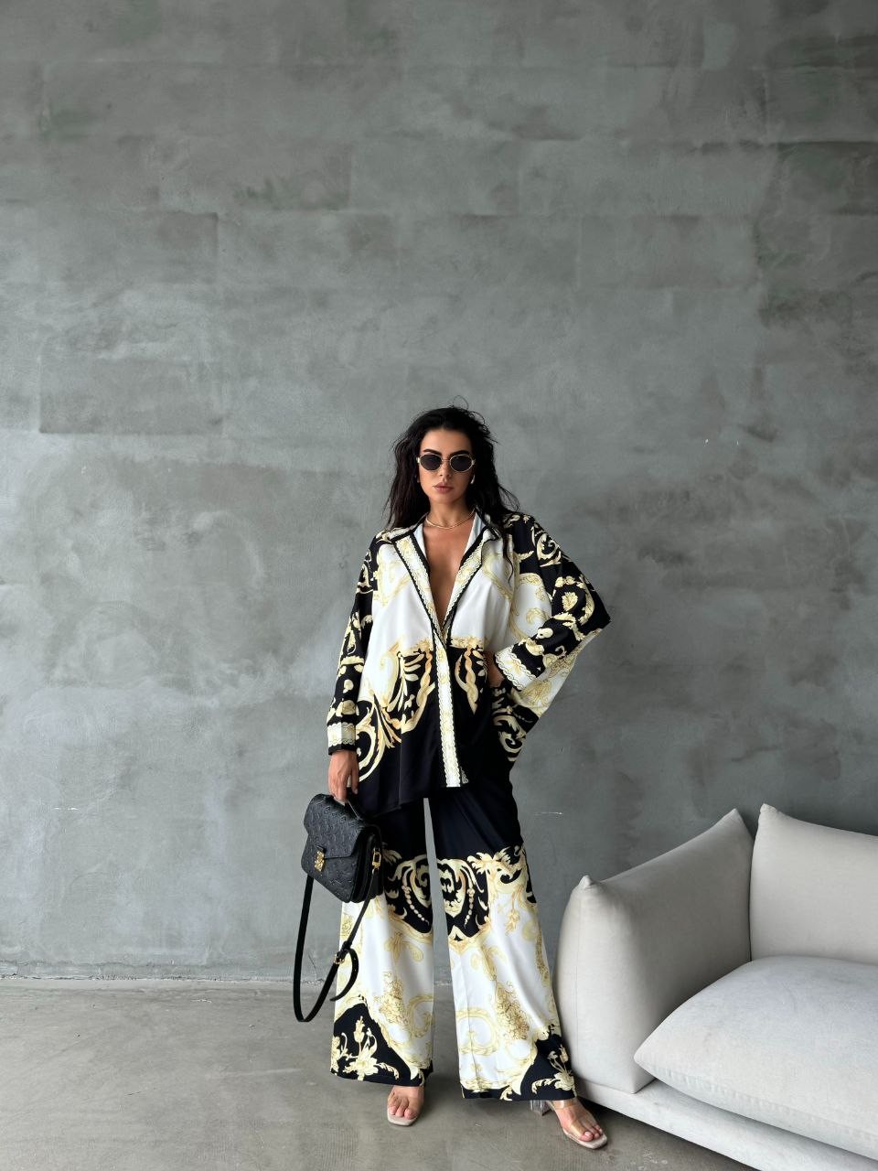İthal Jessica Kumaş Çiçek Desenli Gömlek & Pantolon 2'li takım image
