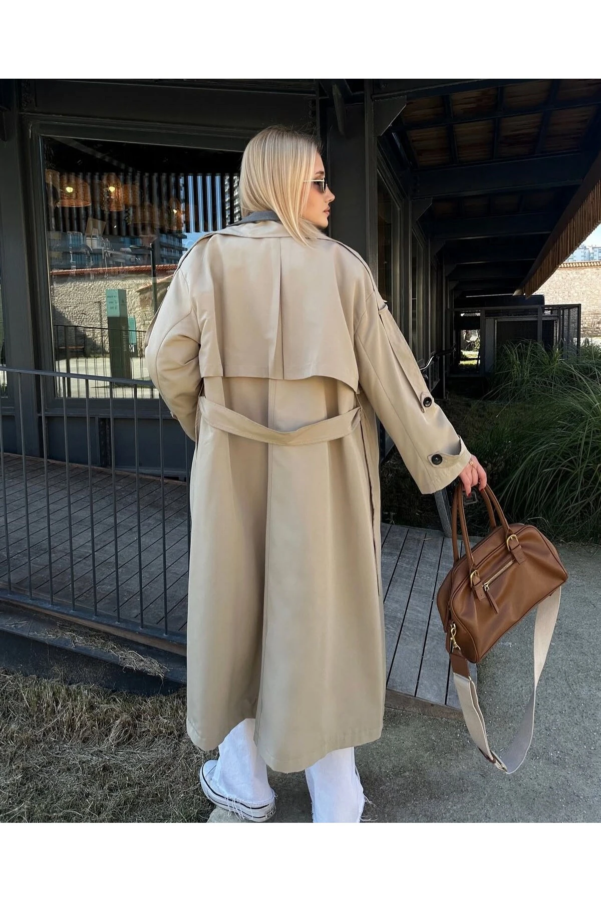 Oversize %100 Pamuk Kadın Trençkot Yeni Sezon Mevsimlik Rahat Şık Dış Giyim