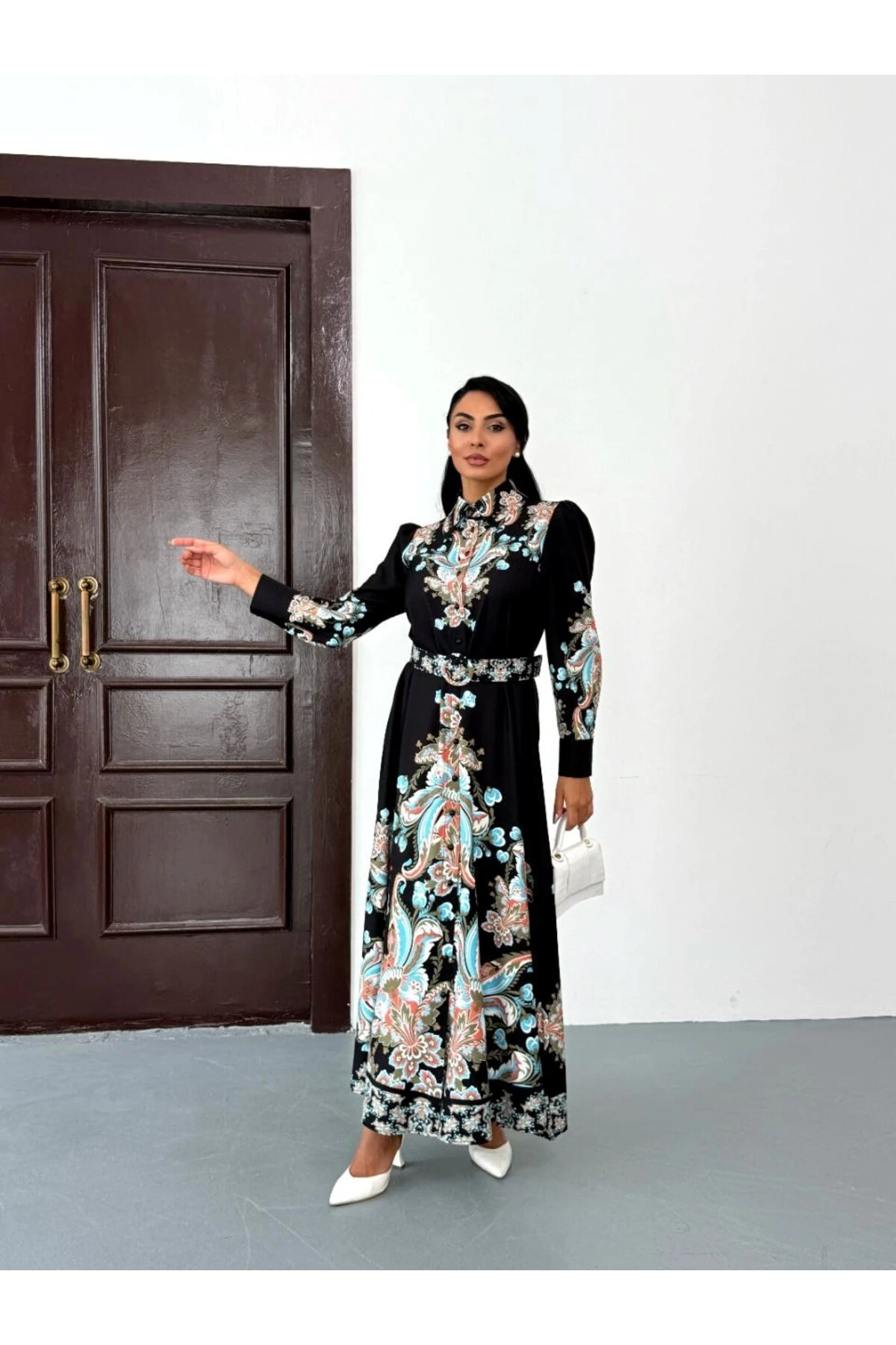 İthal Babel Kumaş Elbise(Kemer Dahildir) image