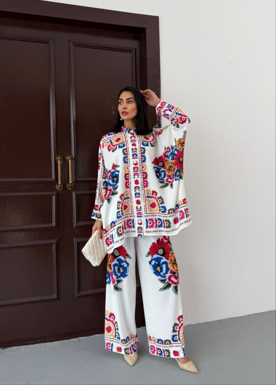 İthal Jessica Kumaş Çiçek Desenli Gömlek & Pantolon 2'li takım image