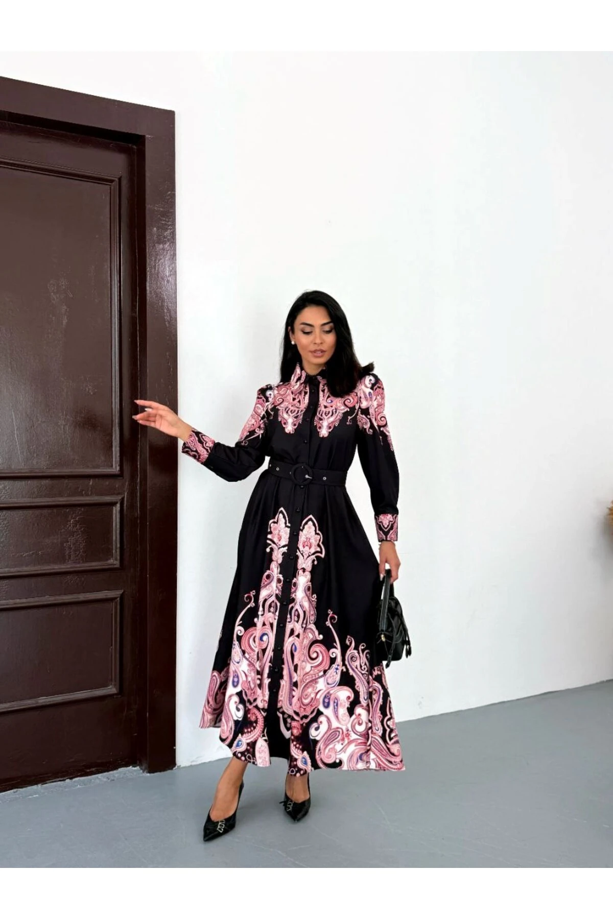 İthal Babel Kumaş Elbise(Kemer Dahildir) image