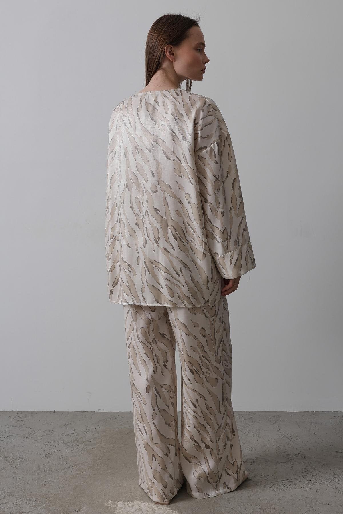 Desenli Saten Kimono Takım