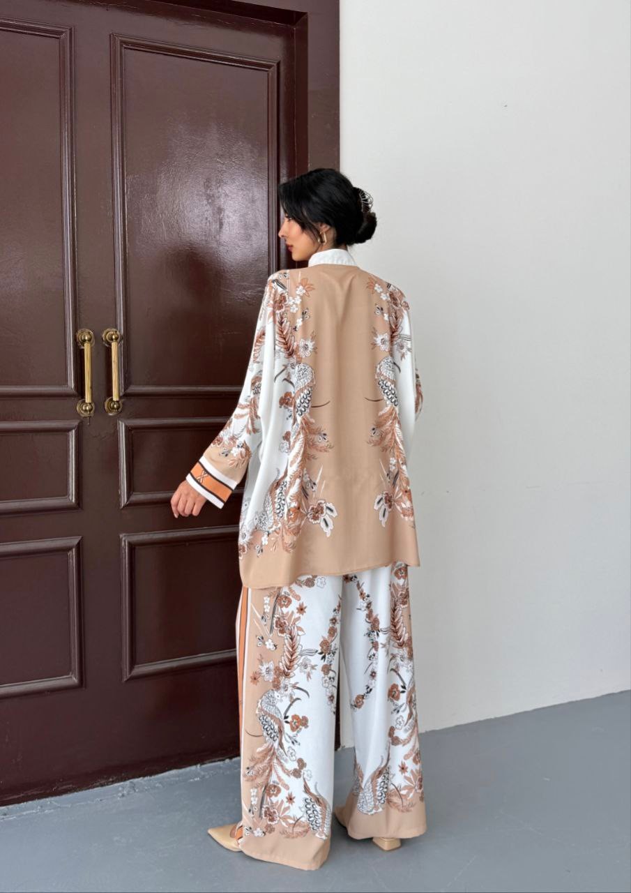 İthal Jessica Kumaş Çiçek Desenli Gömlek & Pantolon 2'li takım