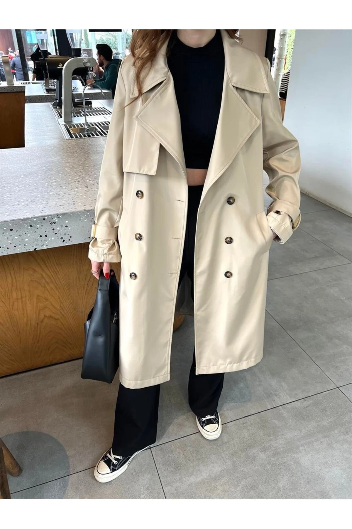 Su Geçirmez Leke Tutmaz Kuşaklı Astarlı Kadın Trençkot