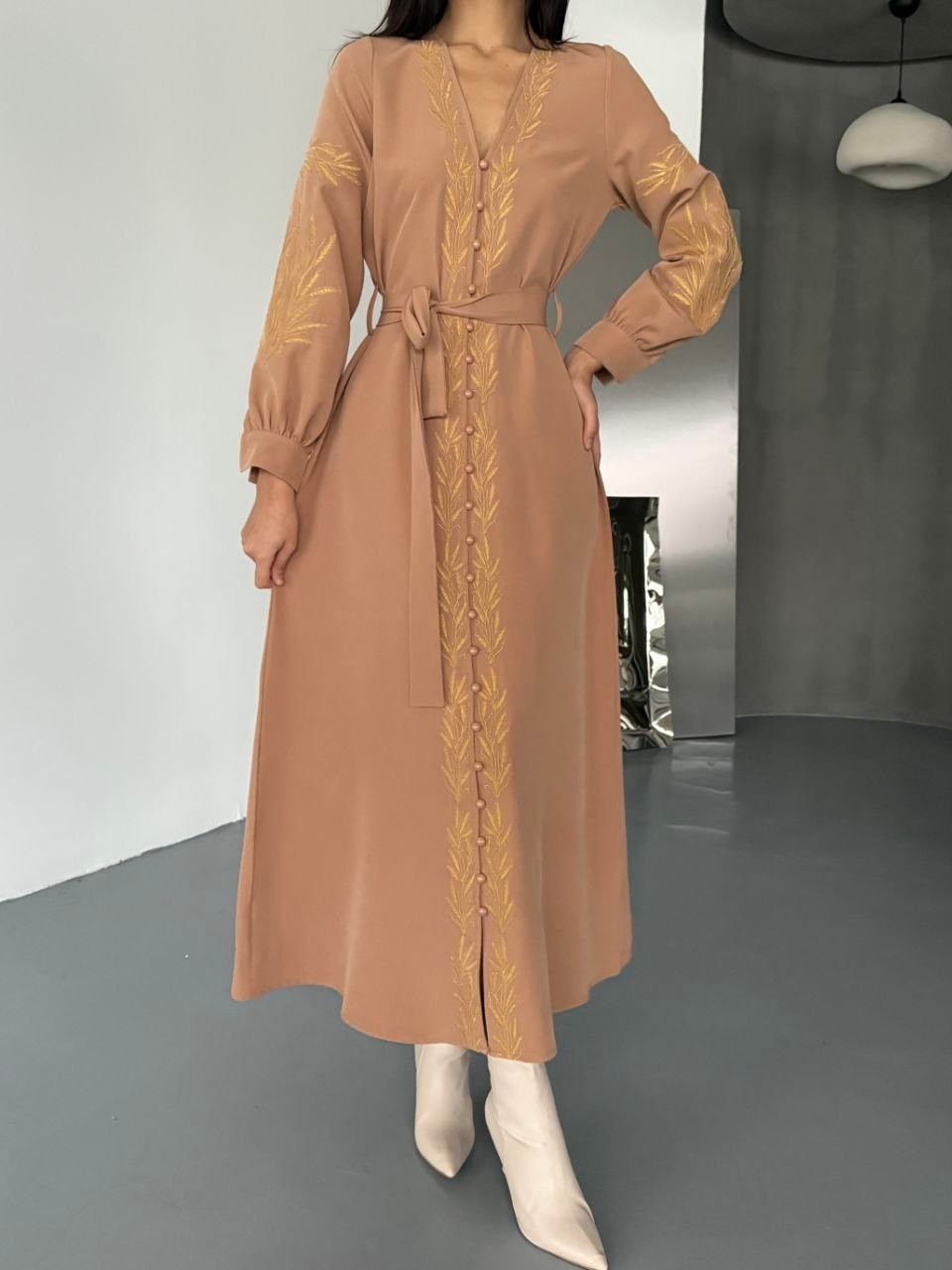  Atlas Fabric & Embroidery Detailed Dress (Sash Included)