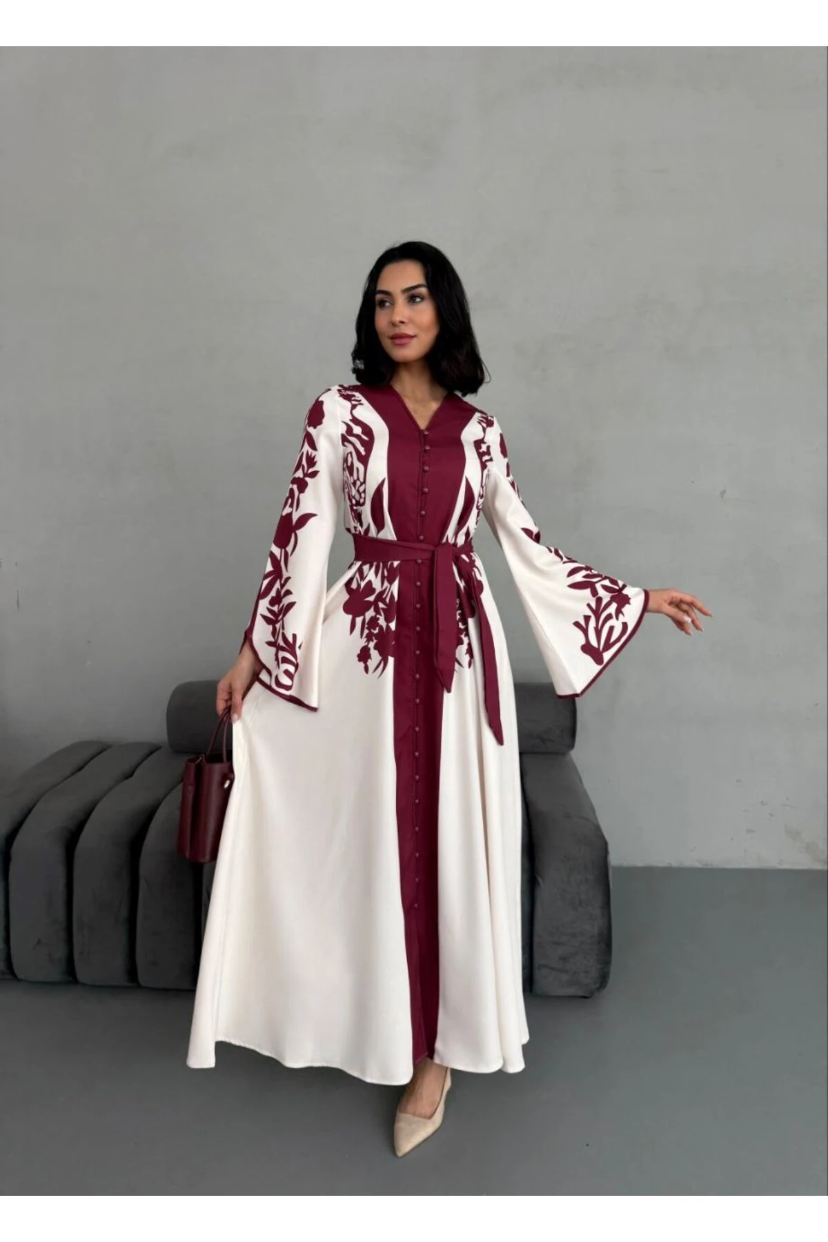 Atlas Kumaş Elbise (Kuşak Dahildir) image