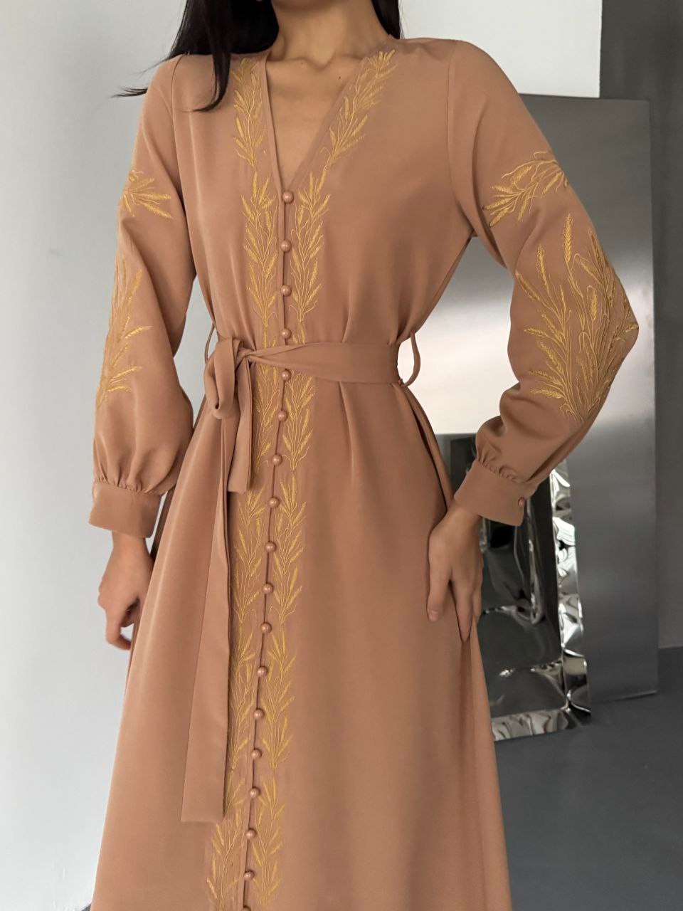  Atlas Fabric & Embroidery Detailed Dress (Sash Included)