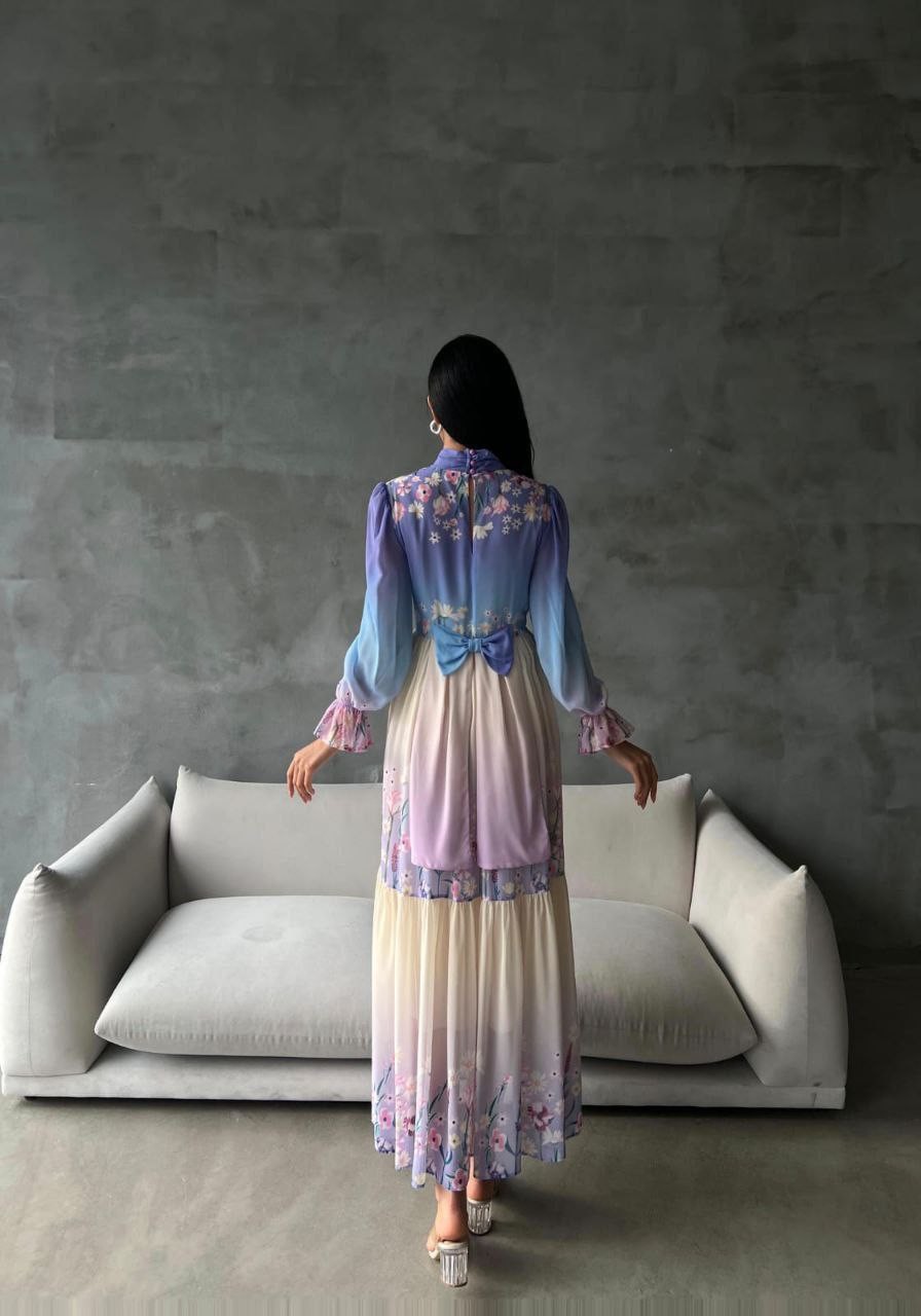 İthal Şifon Kumaş Astarlı Elbise (Kuşak Dahildir)