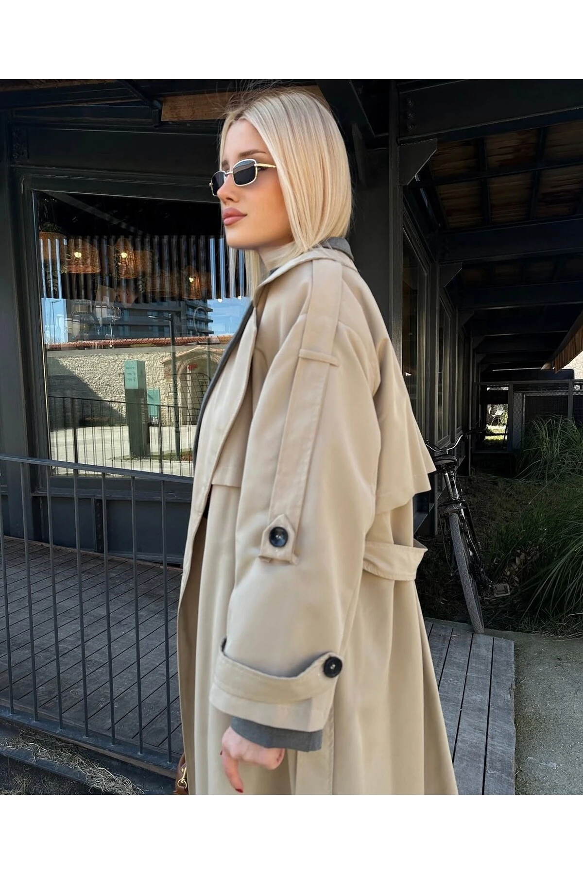 Oversize %100 Pamuk Kadın Trençkot Yeni Sezon Mevsimlik Rahat Şık Dış Giyim image