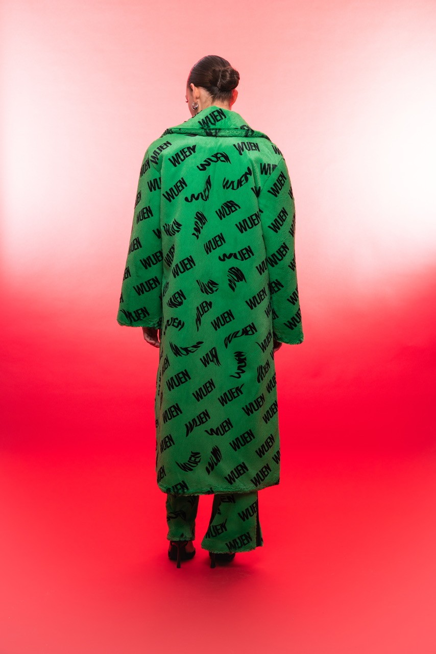 WUEN GREEN LONG FUR COAT