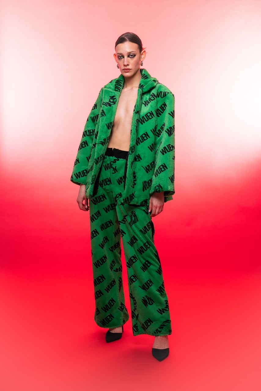 WUEN GREEN MINI FUR COAT