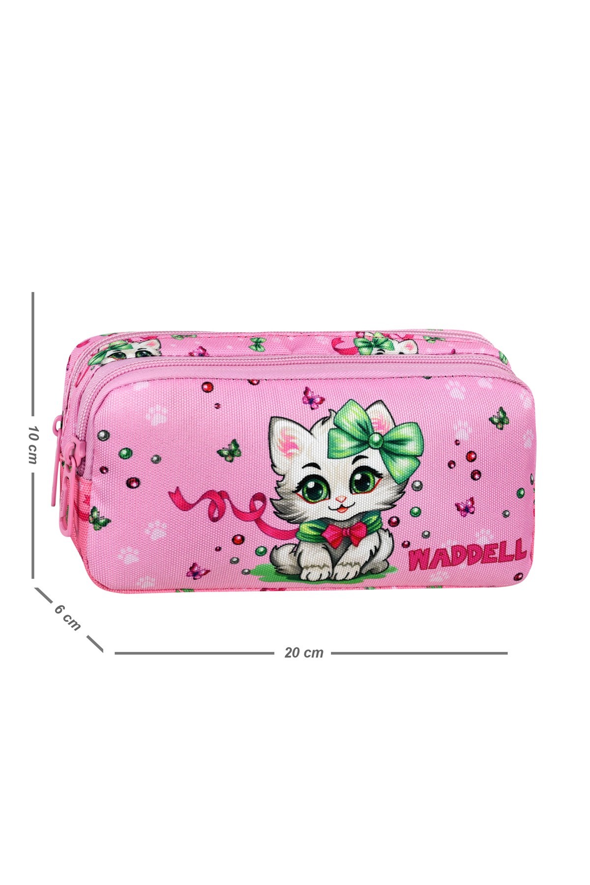 Waddell Pembe Kedi Desenli 2 Cepli Kalem Kutusu,Kalemlik