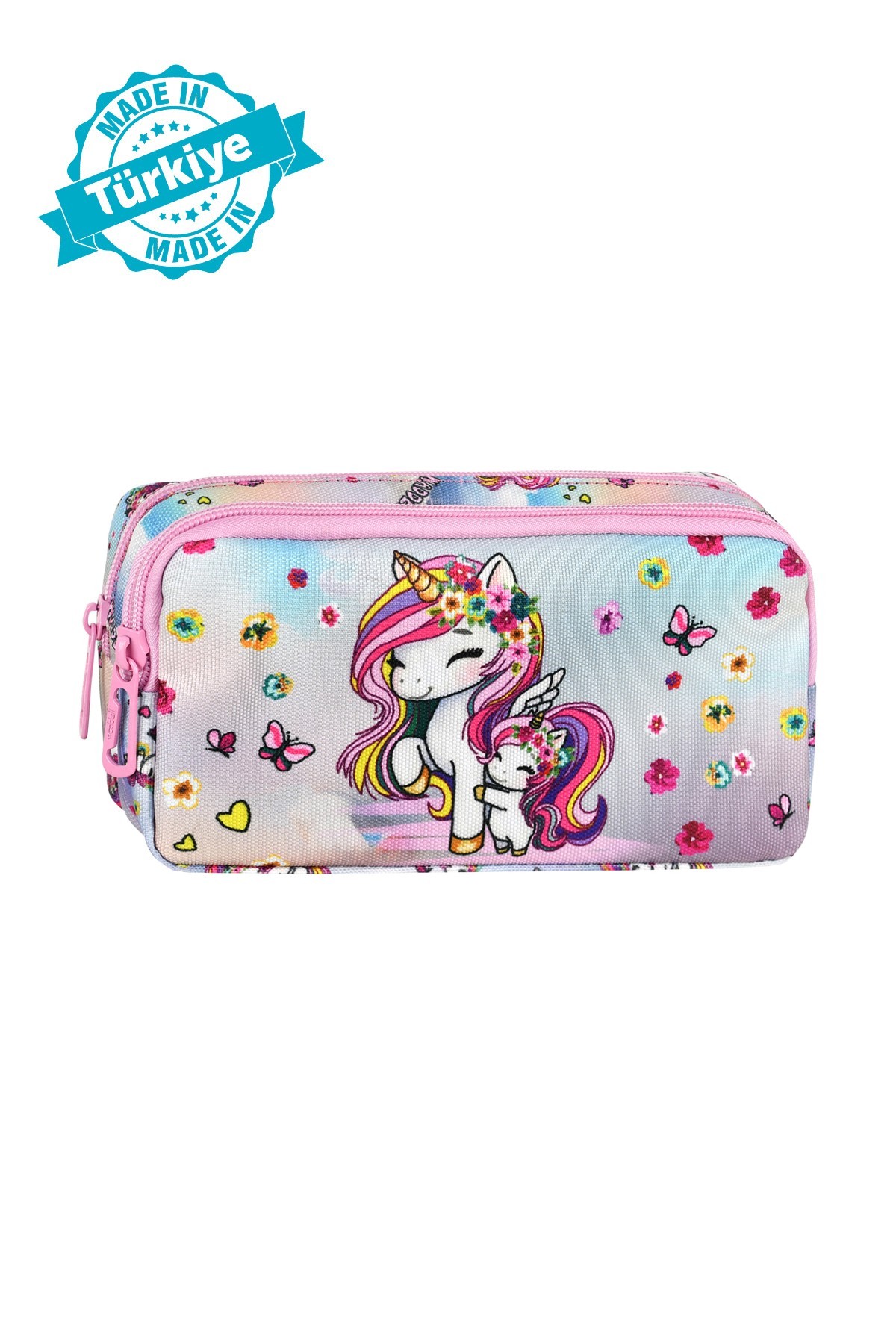 Waddell Pembe Unicorn Desenli 2 Cepli Kalem Kutusu,Kalemlik