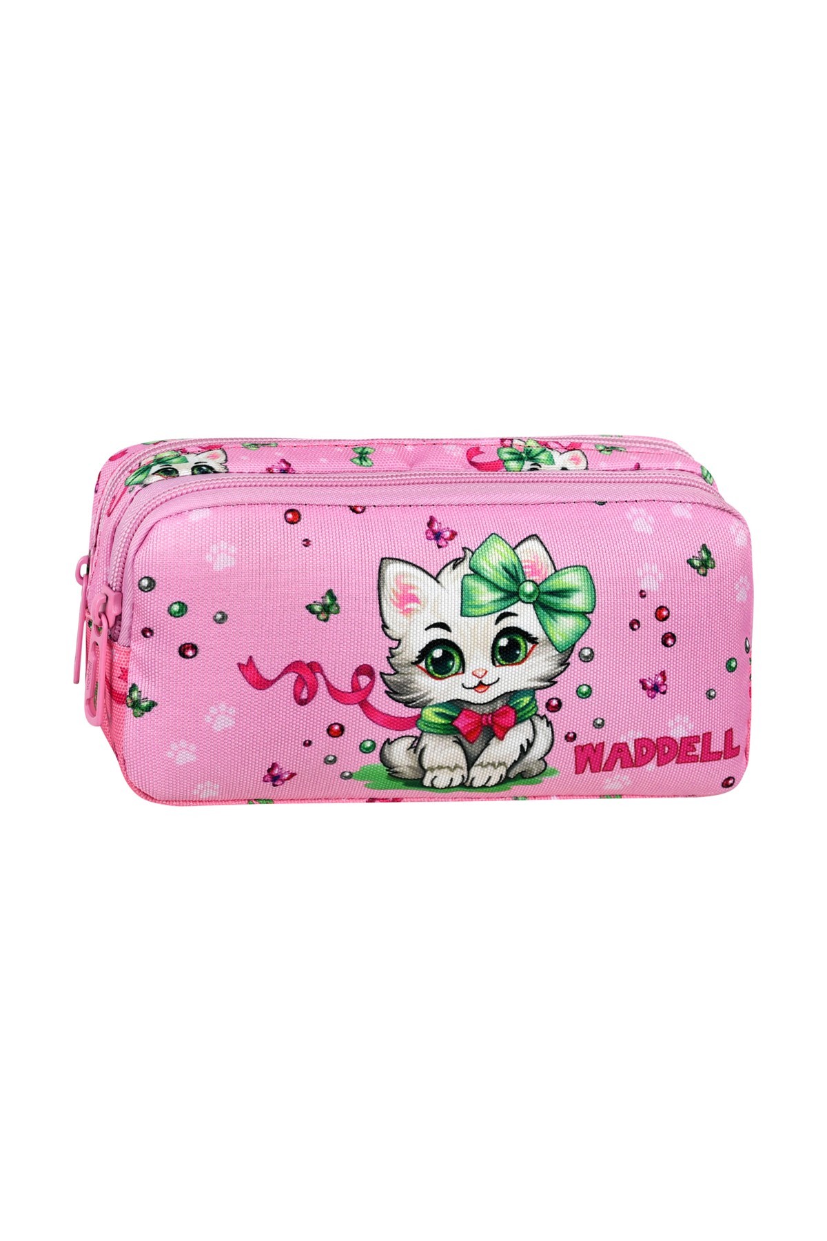 Waddell Pembe Kedi Desenli 2 Cepli Kalem Kutusu,Kalemlik