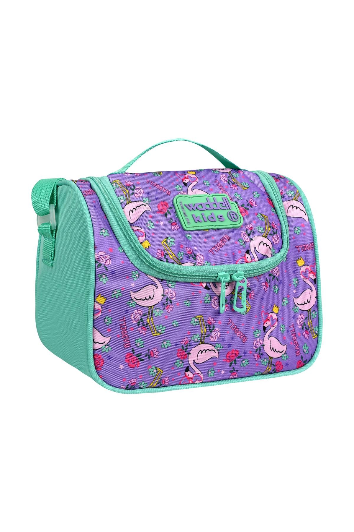 Waddell Lisanslı Su Yeşili-Lila Flamingo Desenli Termal Beslenme Çantası