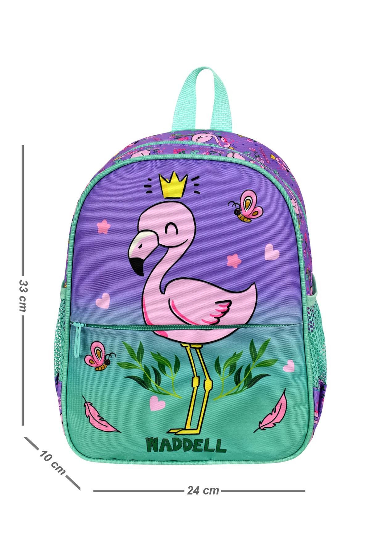 Waddell Lisanslı Flamingo Desenli Anaokul Kreş Okul Öncesi Çocuk Sırt Çantası