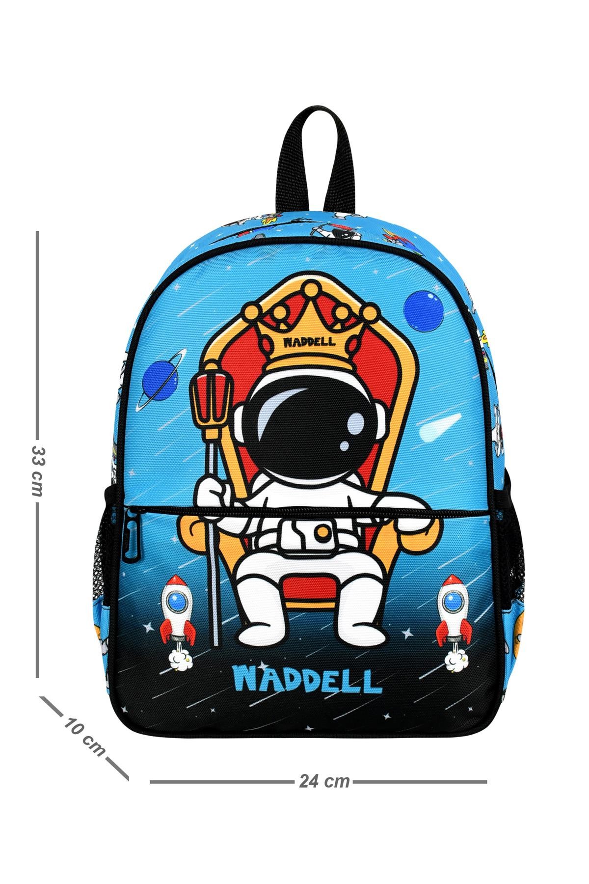 Waddell Lisanslı Astronot Desenli Mavi Anaokul Kreş Okul Öncesi Çocuk Sırt Çantası