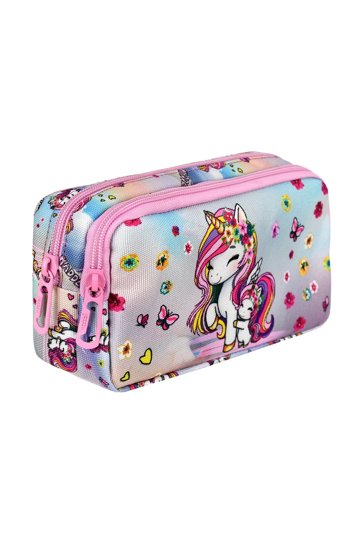 Waddell Pembe Unicorn Desenli 2 Cepli Kalem Kutusu,Kalemlik