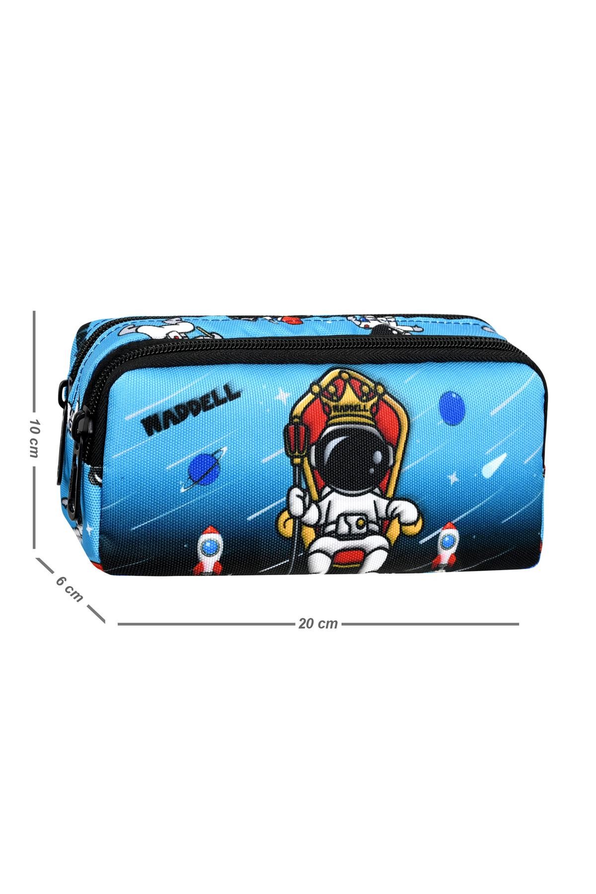 Waddell Lisanslı Siyah-Mavi Astronot Desenli 2 Cepli Kalem Kutusu