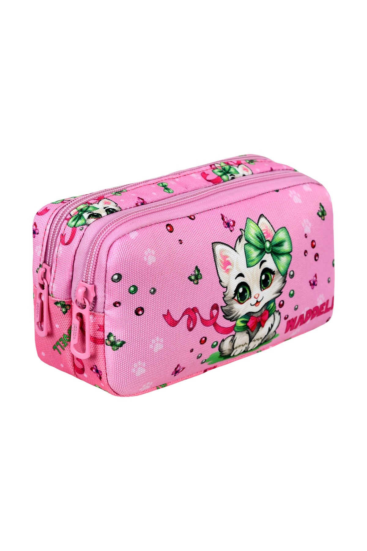 Waddell Pembe Kedi Desenli 2 Cepli Kalem Kutusu,Kalemlik