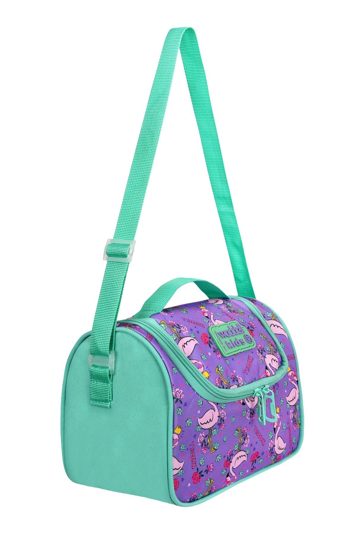 Waddell Lisanslı Su Yeşili-Lila Flamingo Desenli Termal Beslenme Çantası
