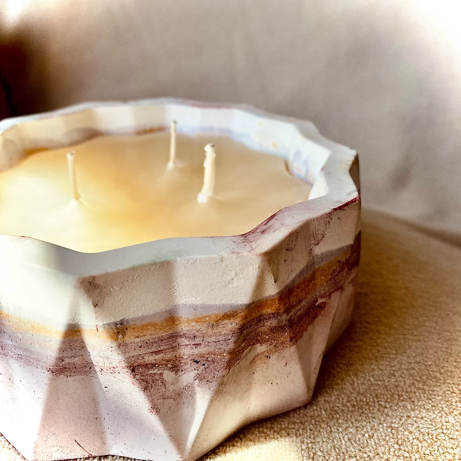 El Yapımı Dekoratif 3 Fitilli Mum