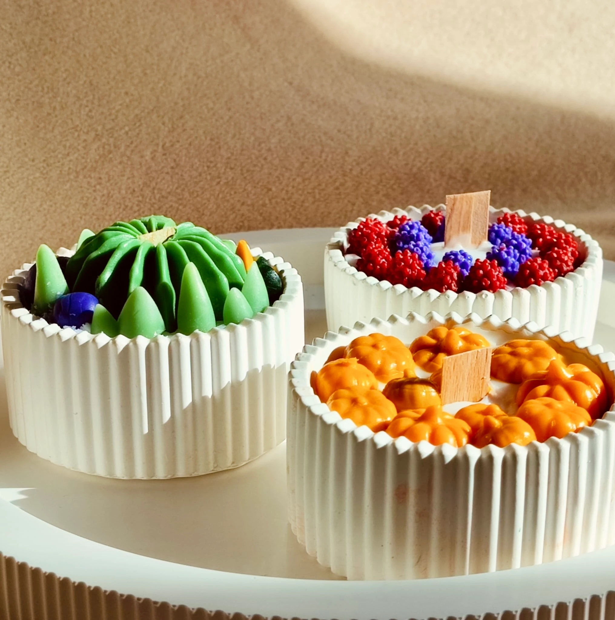 🍰 Mini Tart Candle Trio – Özel Tepsi Seti