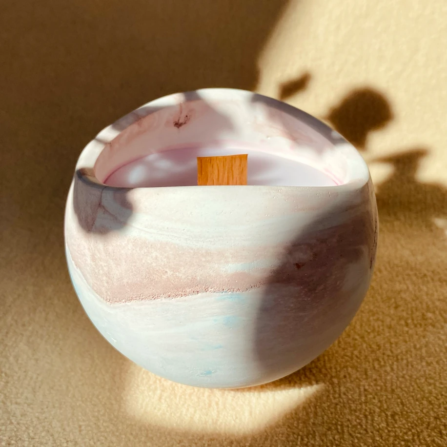 El Yapımı Ahşap Fitilli Doğal Soya Mum (Kokusuz) | Taş Görünümlü Tasarım