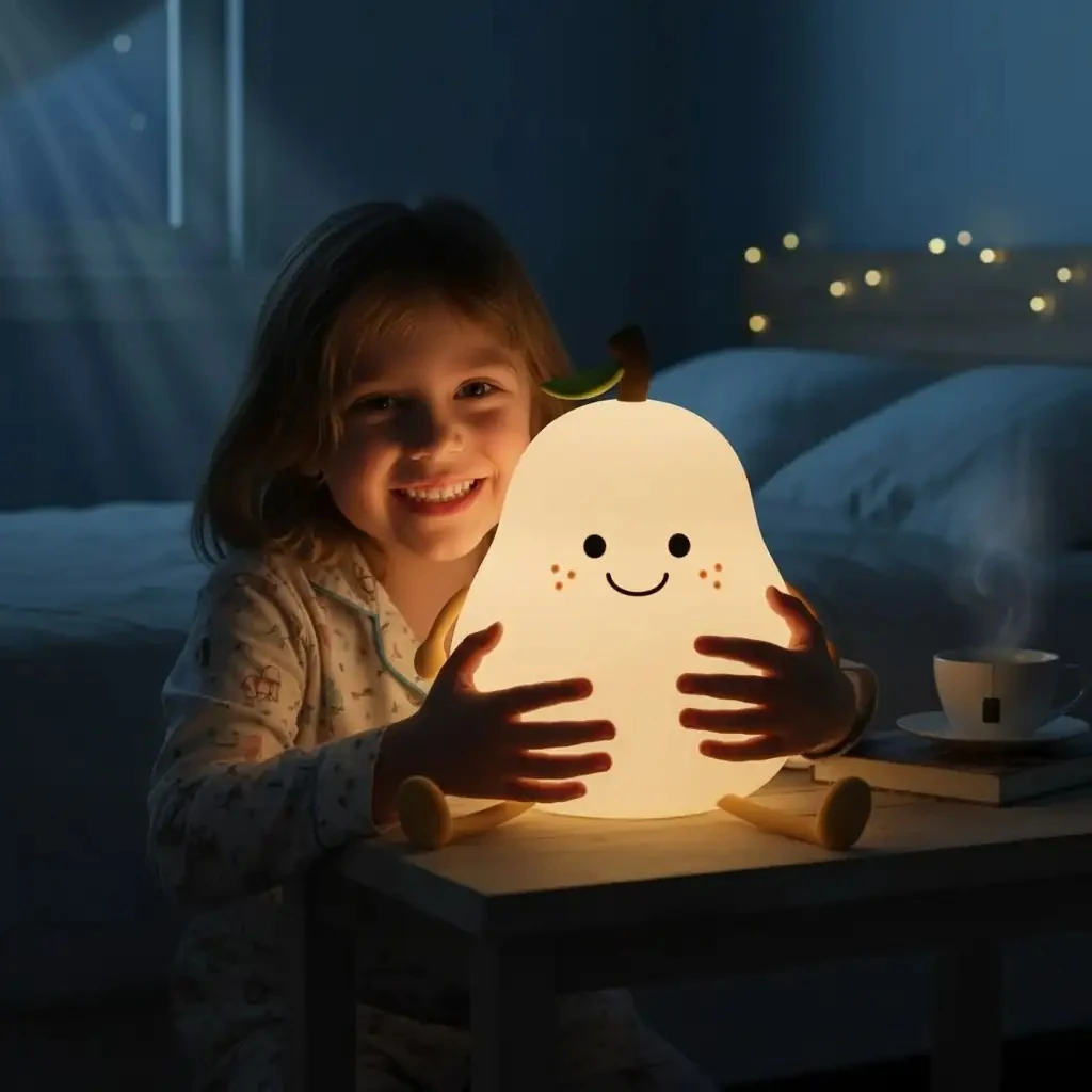 Sevimli Armut Gece Lambası – Yumuşak Işıklı Silikon Lamba, Çocuk ve Ev Dekoru için Hediye