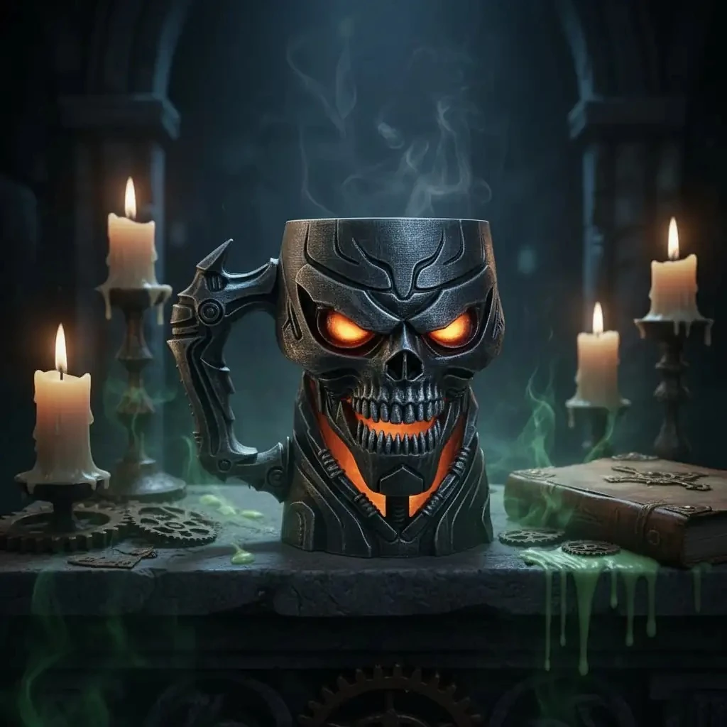 CyberSkull Mug – 3D Kafatası Tasarımlı Kupa, Cyberpunk Tarzında Sıra Dışı Hediye