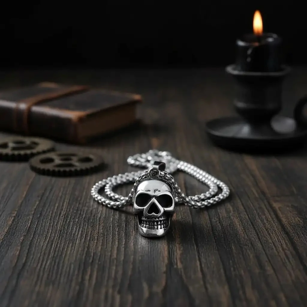 Gotik Punk Kafatası Kolye – 3D Metal Tasarım, Sıra Dışı ve Karizmatik Aksesuar