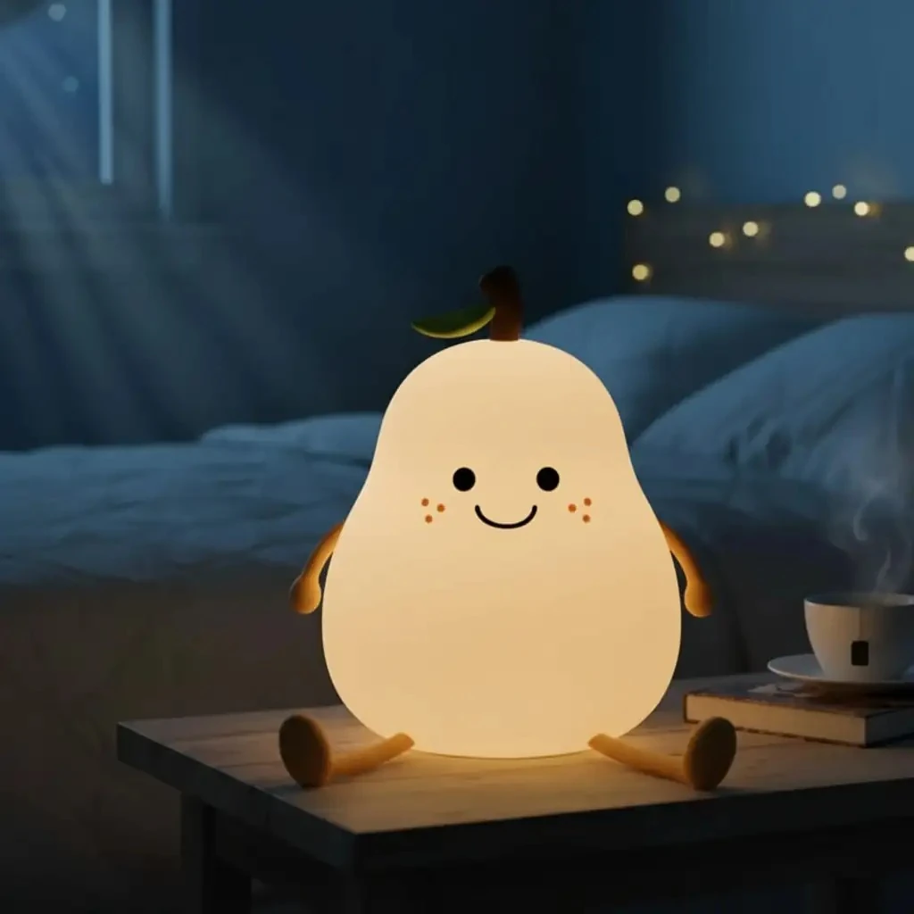 Sevimli Armut Gece Lambası – Yumuşak Işıklı Silikon Lamba, Çocuk ve Ev Dekoru için Hediye