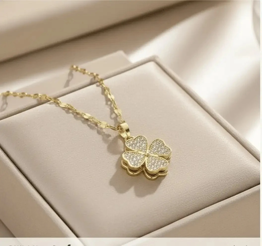 Paslanmaz Çelik Dört Yapraklı Yonca Kolye – Yılan Zincirli Erkek Şans ve Stil Aksesuarı