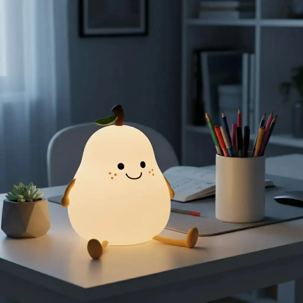 Sevimli Armut Gece Lambası – Yumuşak Işıklı Silikon Lamba, Çocuk ve Ev Dekoru için Hediye