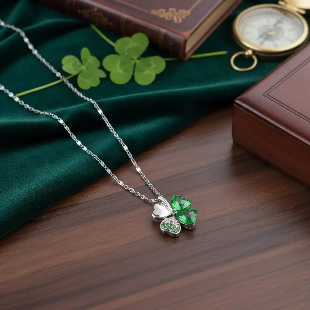 Trendy Dört Yapraklı Kalp Kolye – Şık ve Anlamlı Tasarım, Kadınlar İçin Zarif Takı