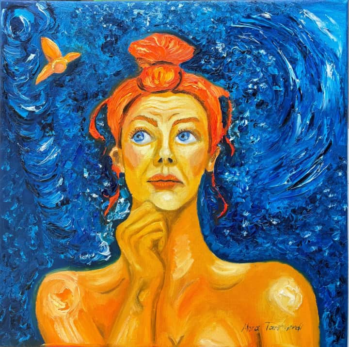 Düşünceli yağlı boya 45x45cm imzalı (çerçeveli)