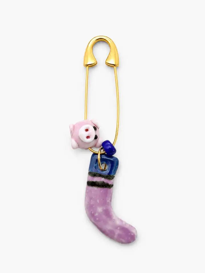Lila Çorap & Pembe Domuz Charm Broş
