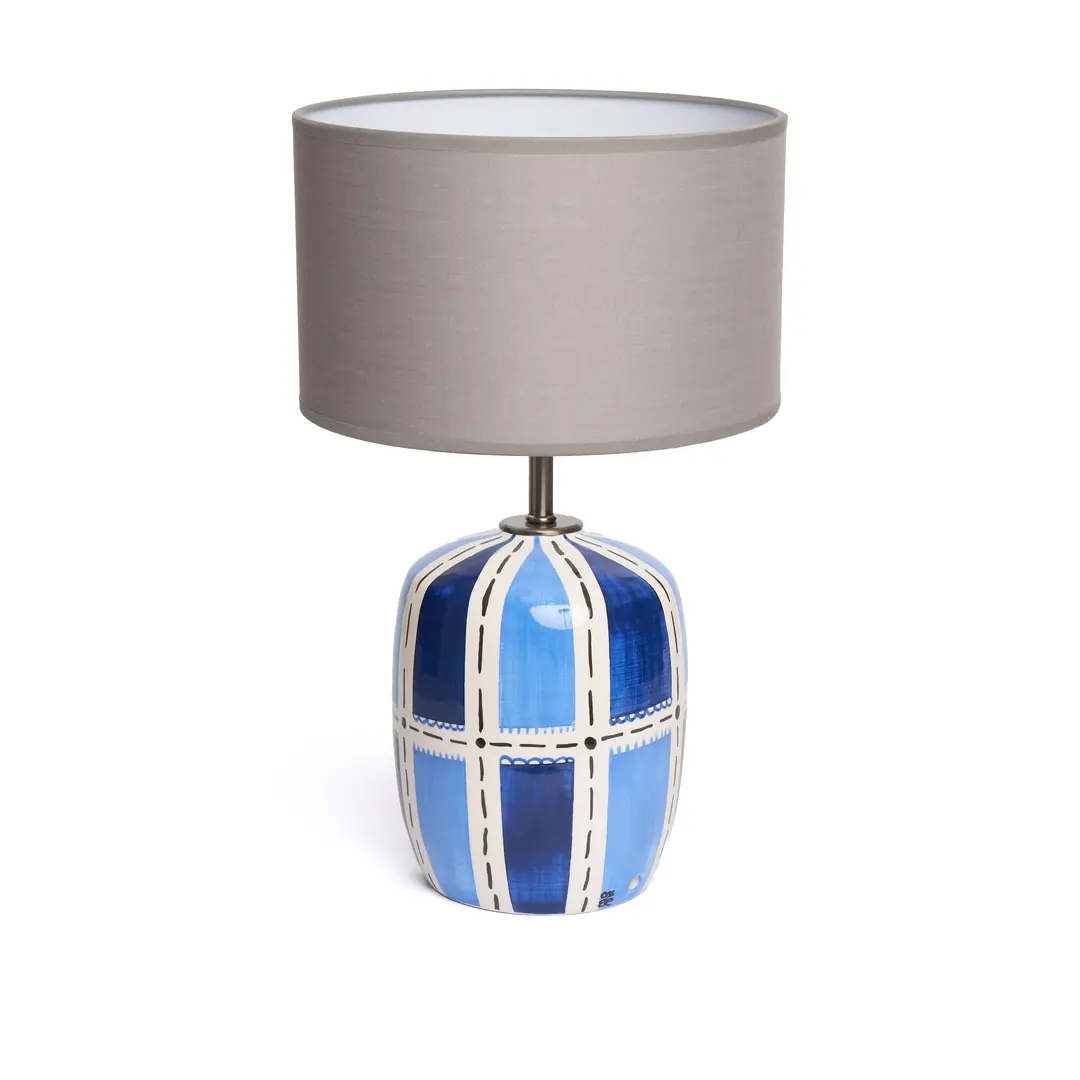 Mavi Blok Desenli Abajur