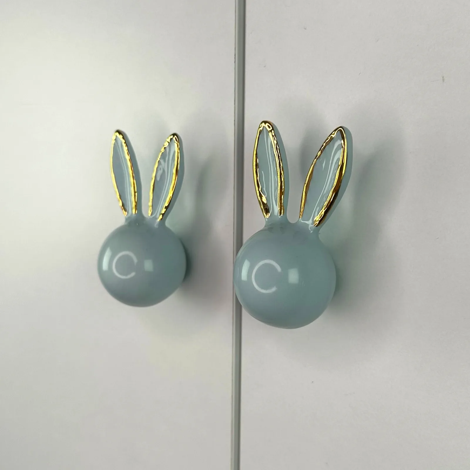 Bunny - Seramik Tavşan Dolap Kulpu — Mavi